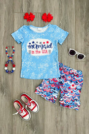 "Mermaid in the USA" Patriotic Short Set - Rylee Faith Designs