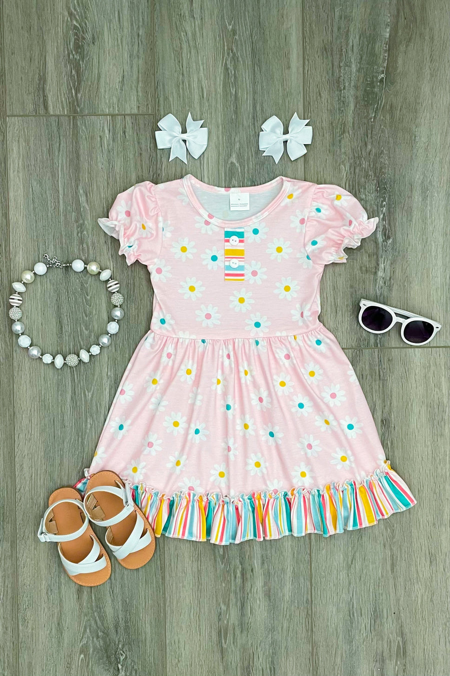 Multicolor Daisies & Stripes Boutique Dress - Rylee Faith Designs