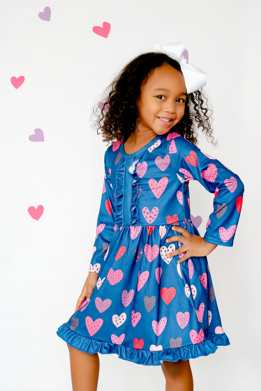 Navy Hearts Valentine Boutique Dress - Rylee Faith Designs