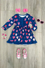 Navy Hearts Valentine Boutique Dress - Rylee Faith Designs