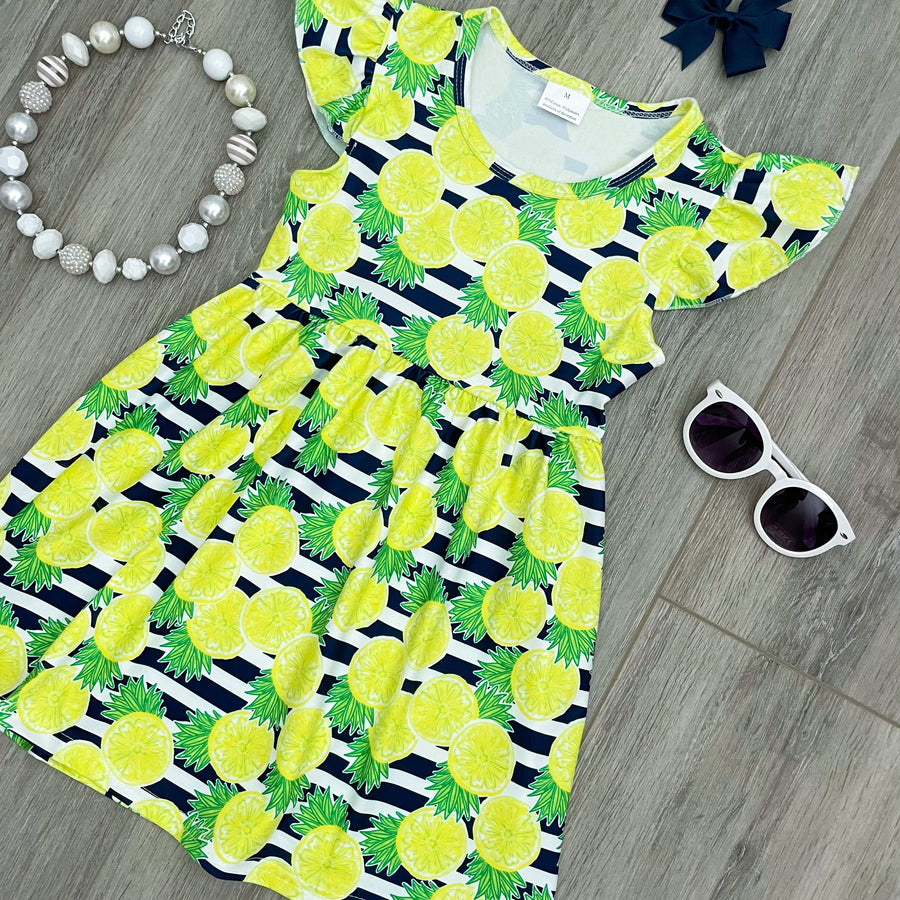 Navy Stripe Pineapple Boutique Dress - Rylee Faith Designs