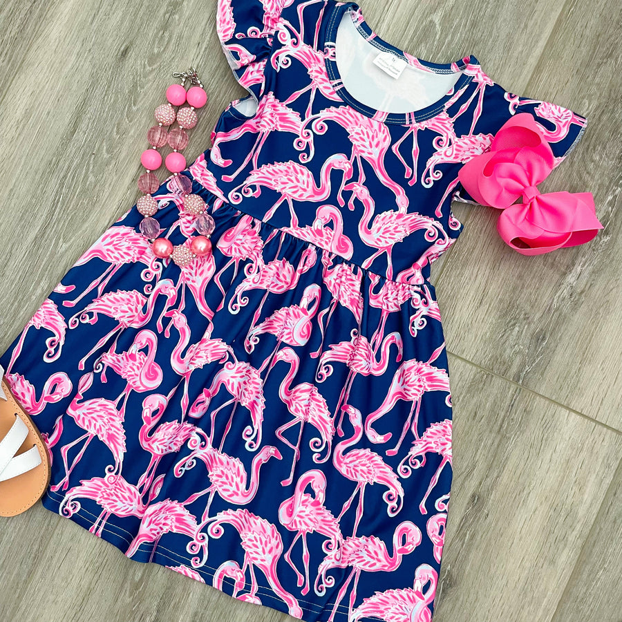 Navy/Pink Flamingo Boutique Dress - Rylee Faith Designs