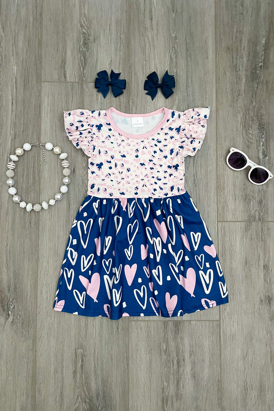 Navy/Pink Leopard Hearts Dress - Rylee Faith Designs