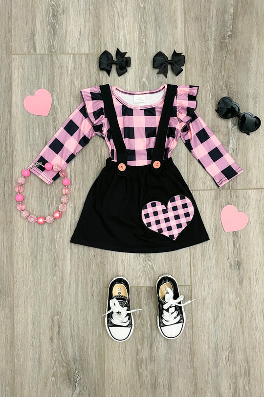 Pink/Black Valentine Suspender Skirt Set - Rylee Faith Designs