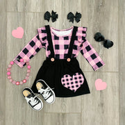 Pink/Black Valentine Suspender Skirt Set - Rylee Faith Designs