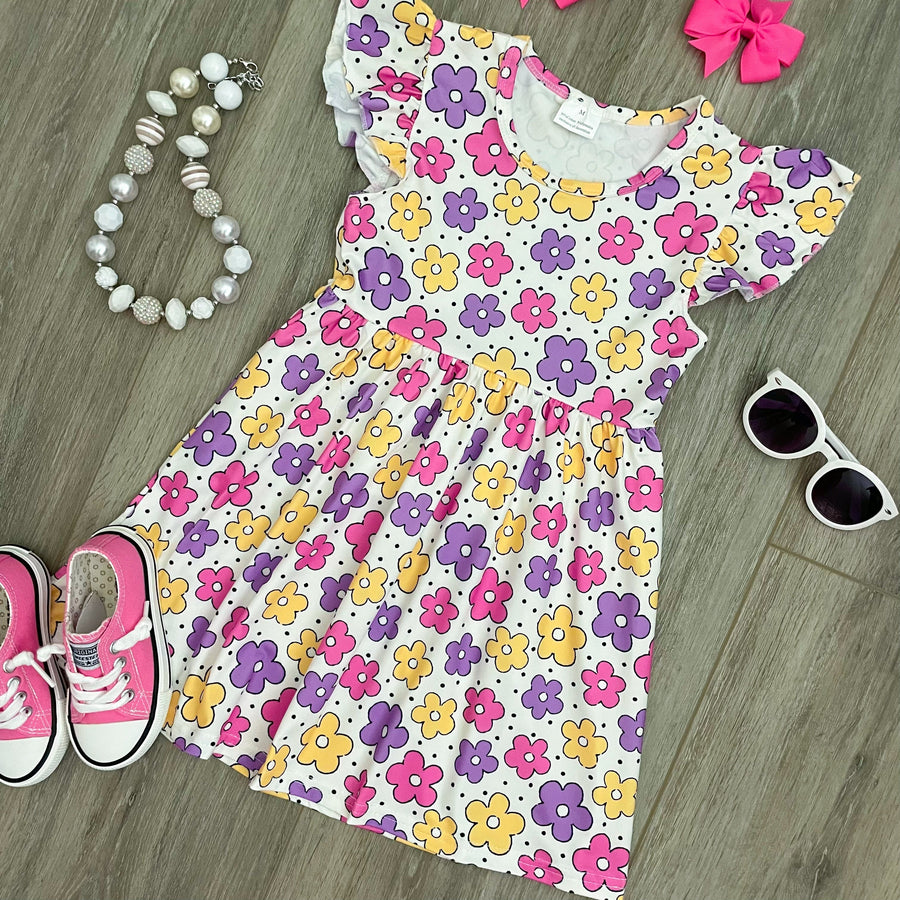 Pink/Purple/Yellow Floral Boutique Dress - Rylee Faith Designs