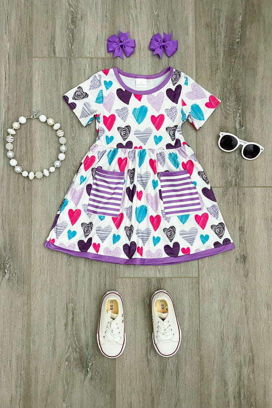 Purple Hearts Pocket Dress - Rylee Faith Designs