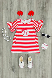Red Stripe Baseball Pocket Dress - Rylee Faith Designs