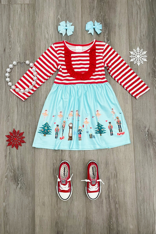 Red Stripe Nutcracker Boutique DRESS - Rylee Faith Designs