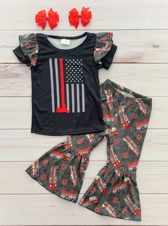 "Thin Red Line" Bell Bottom Pant Set - Rylee Faith Designs